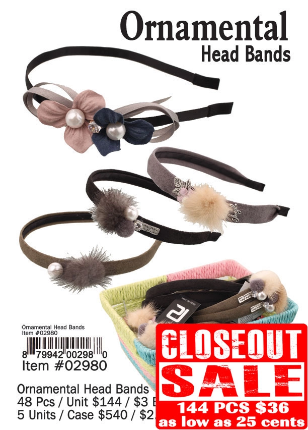 Ornamental Head Bands - Closeout 144 Pcs.